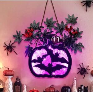 Prelit Artificial Lighted Halloween Wreath Sign